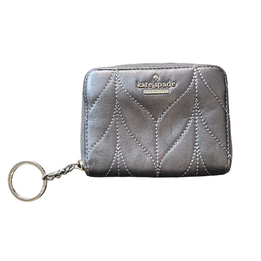 Kate Spade Wallet Womens OS Gunmetal Good Quilted Leather Zip‎ Keychain Small
